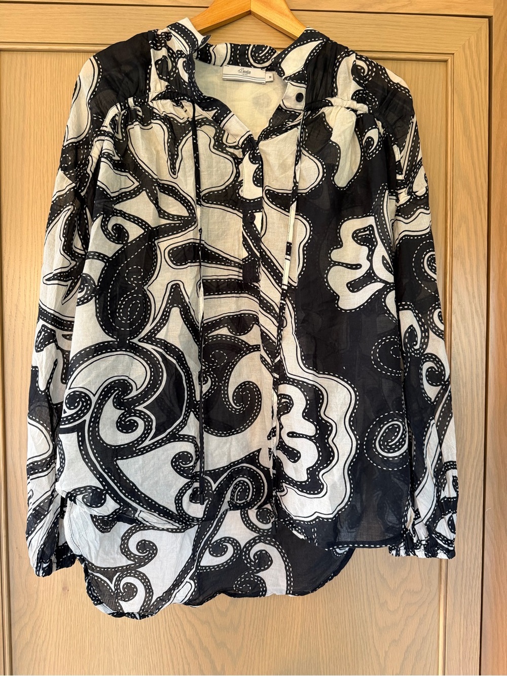 Devotion TWINS Anthropologie Black/Cream Cotton Print Blouse / medium